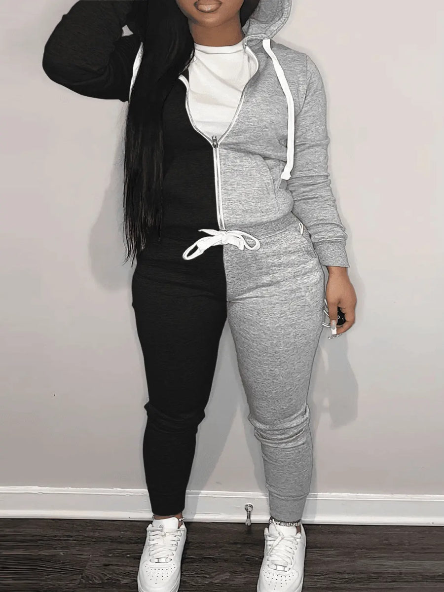 Bi Color Hooded Collar Tracksuit
