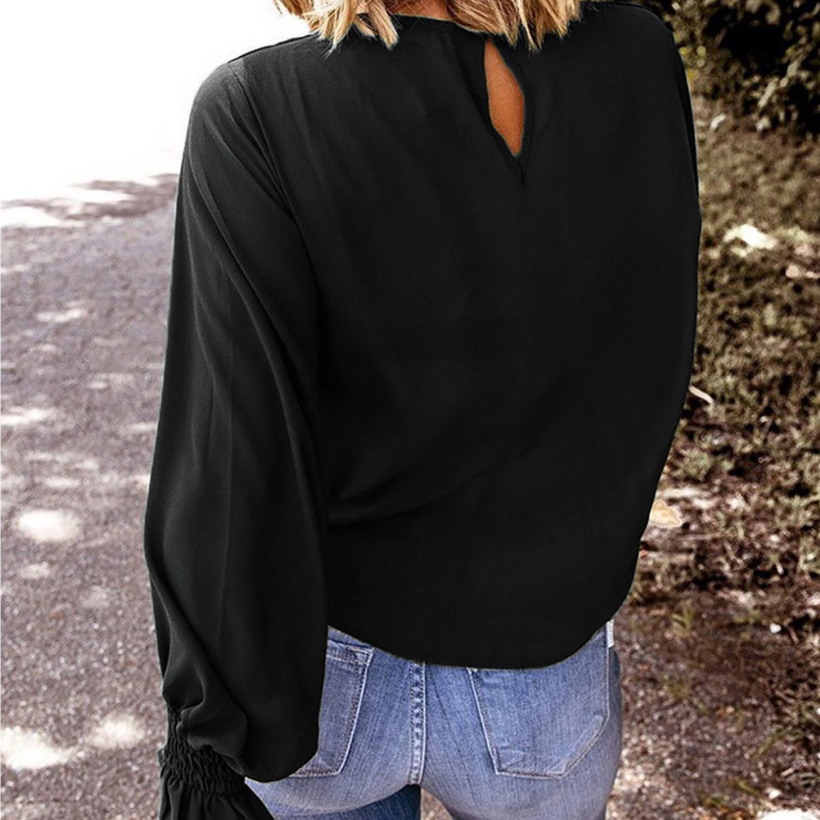 black_crew_neck_ruffle_sleeve_model_back