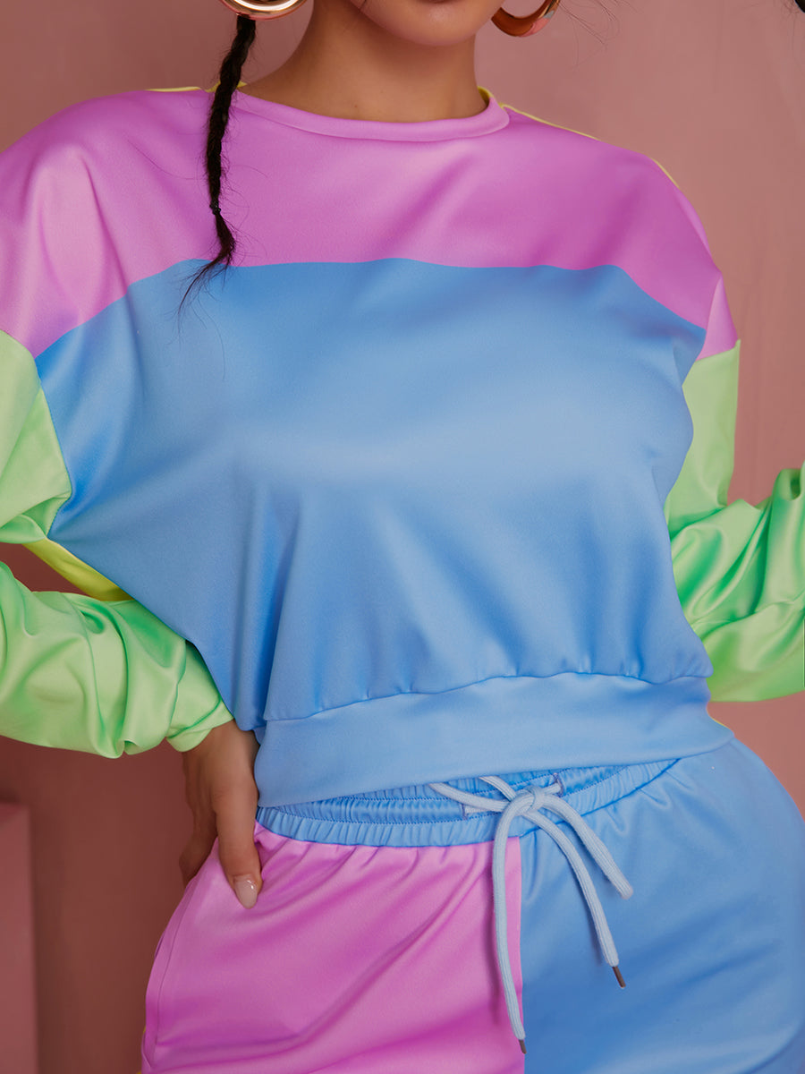 Color Block Crop Top Two-Piece Set