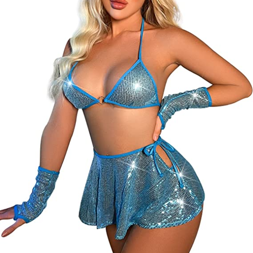 metallic_sequined_four_piece_set_blue_bra_panties_mini_skirt_write_warmers_model_white_background