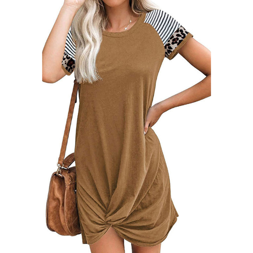 Flounce - Striped Leopard Sleeve Dress