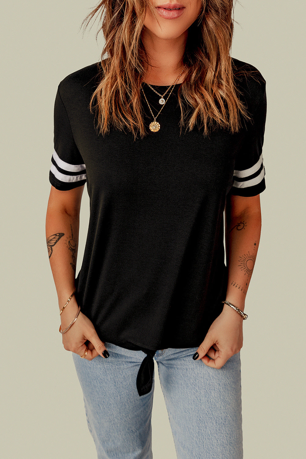 T-Shirt - Striped Sleeve Tie Knot
