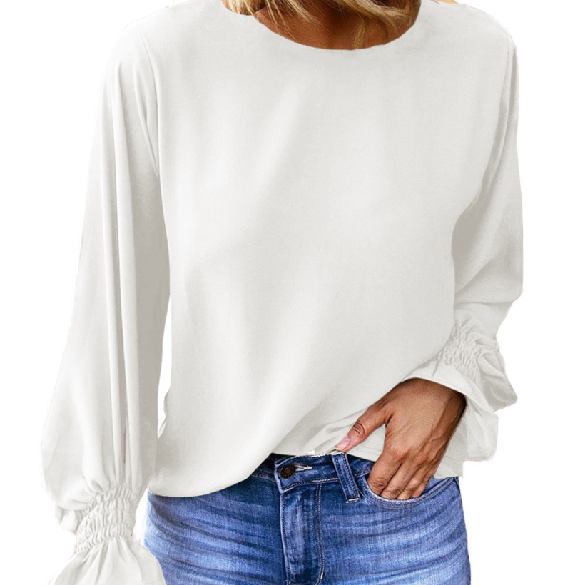 white_crew_neck_ruffle_long_sleeve_blouse