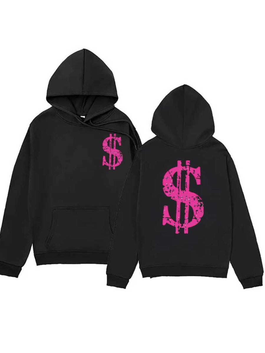 Black Dollar Sign Kangaroo Pocket Hoodie