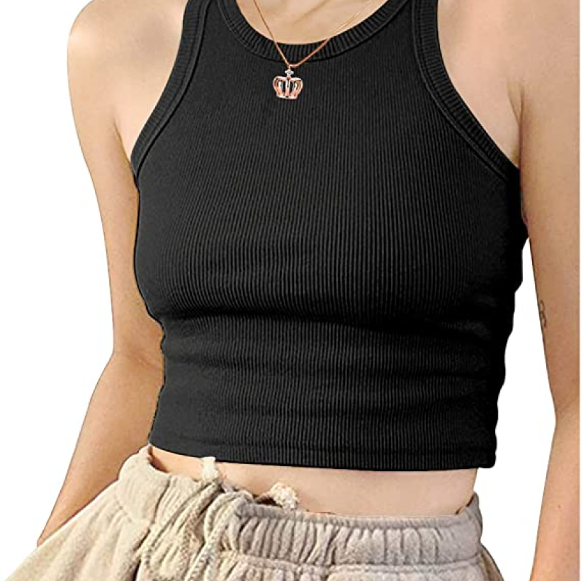 black_high_neck_fitted_crop_top_front