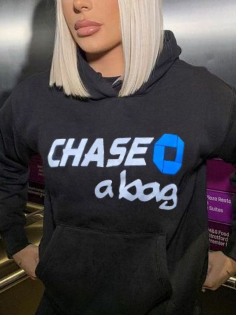 Chase a Bag Print Kangaroo Pocket Hoodie