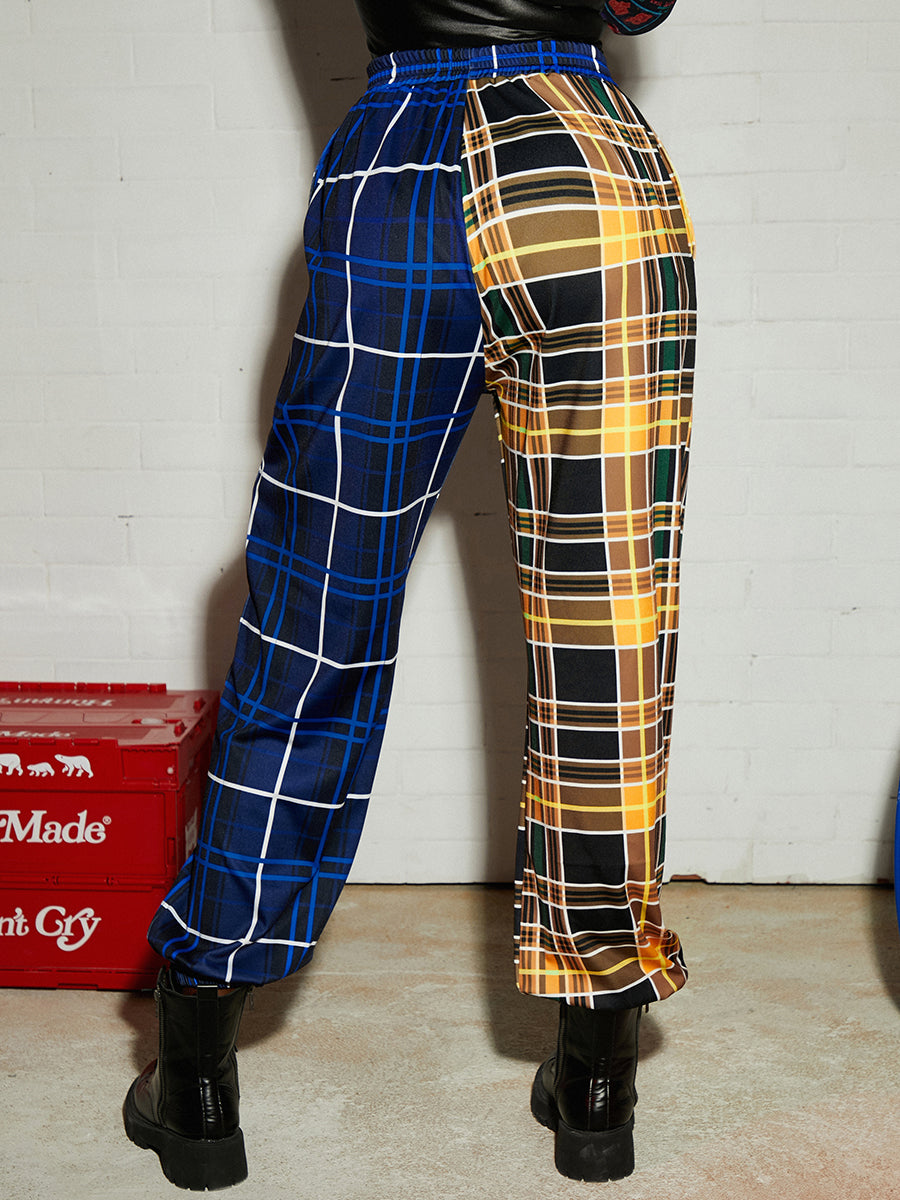 Print Plaid Patchwork Pants