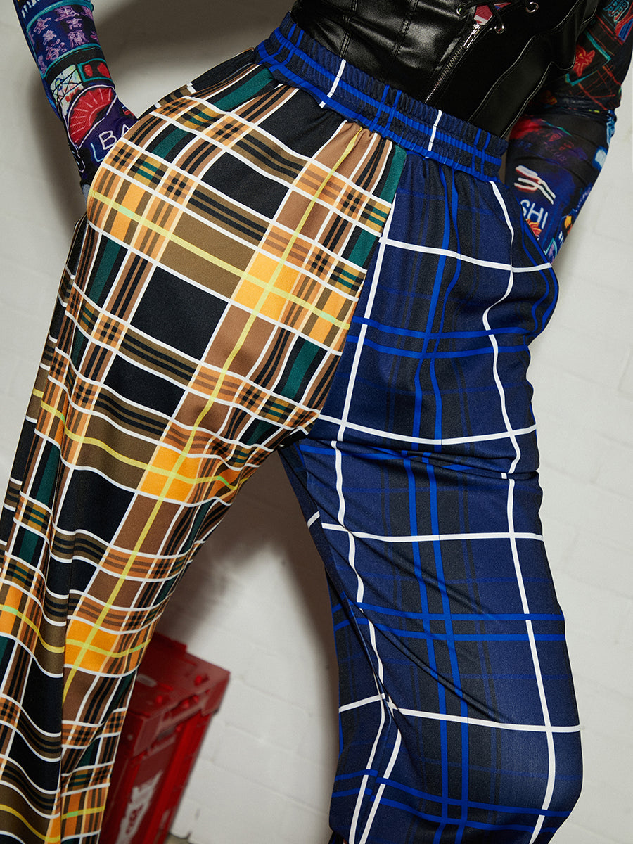 Print Plaid Patchwork Pants