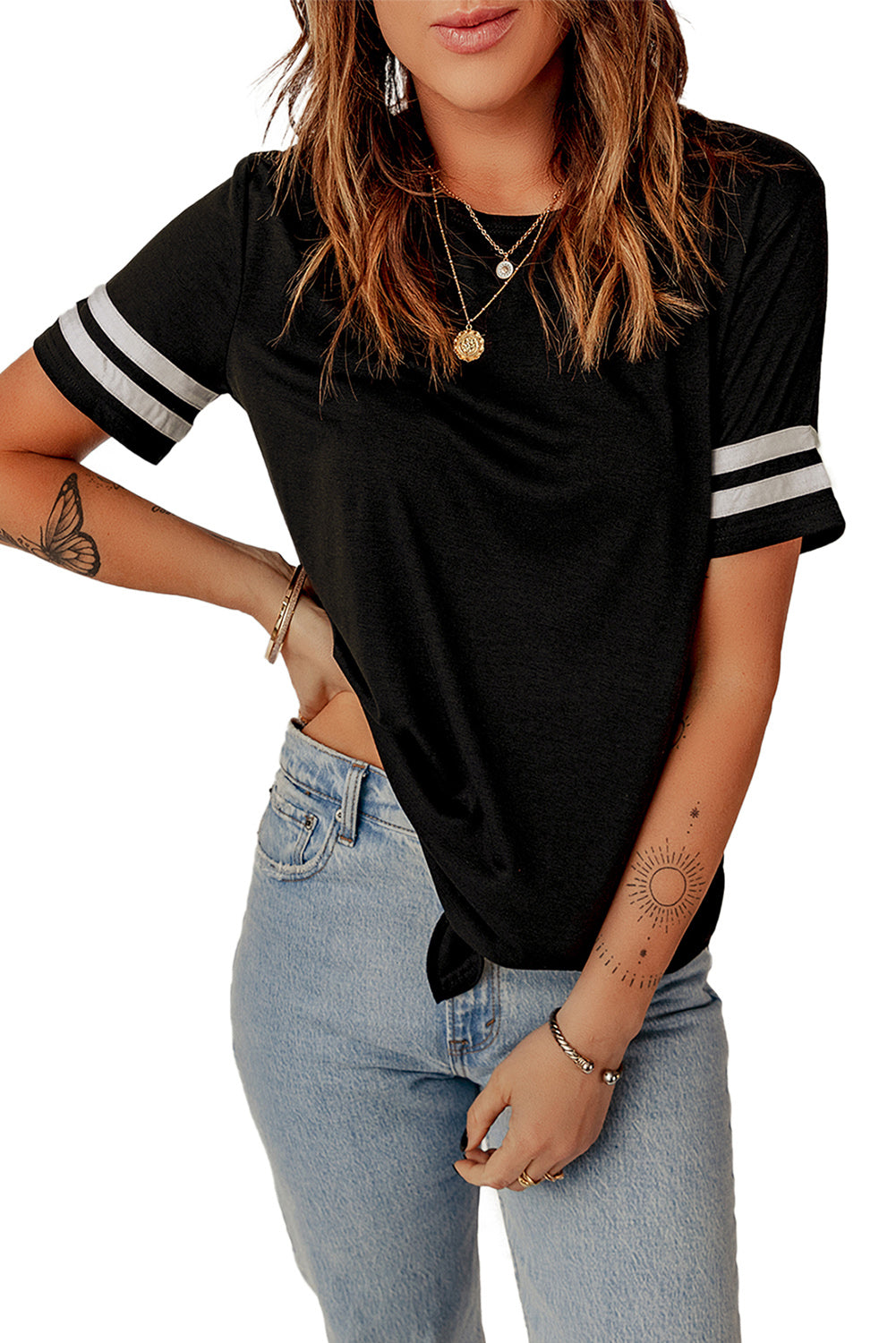 T-Shirt - Striped Sleeve Tie Knot